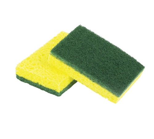 Губки для посуды 95x65х20 мм, ЦЕЛЛЮЛОЗНЫЕ + АБРАЗИВ, КОМПЛЕКТ 2 штуки, желтые/зеленый абразив, LAIMA, 700256