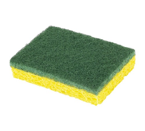 Губки для посуды 95x65х20 мм, ЦЕЛЛЮЛОЗНЫЕ + АБРАЗИВ, КОМПЛЕКТ 2 штуки, желтые/зеленый абразив, LAIMA, 700256
