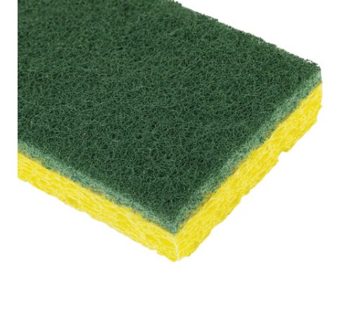 Губки для посуды 95x65х20 мм, ЦЕЛЛЮЛОЗНЫЕ + АБРАЗИВ, КОМПЛЕКТ 2 штуки, желтые/зеленый абразив, LAIMA, 700256