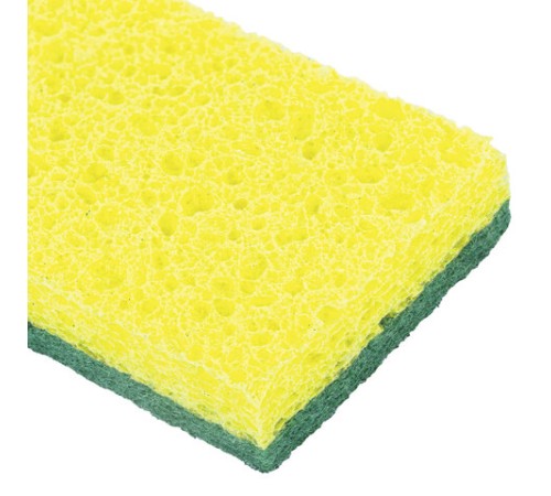 Губки для посуды 95x65х20 мм, ЦЕЛЛЮЛОЗНЫЕ + АБРАЗИВ, КОМПЛЕКТ 2 штуки, желтые/зеленый абразив, LAIMA, 700256