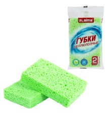 Губки для посуды 110х70х20 мм, ЦЕЛЛЮЛОЗНЫЕ, КОМПЛЕКТ 2 штуки, зеленые, LAIMA, 700257