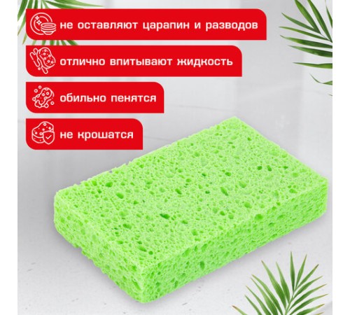 Губки для посуды 110х70х20 мм, ЦЕЛЛЮЛОЗНЫЕ, КОМПЛЕКТ 2 штуки, зеленые, LAIMA, 700257