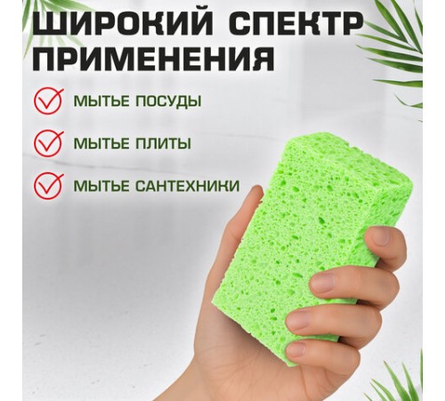 Губки для посуды 110х70х20 мм, ЦЕЛЛЮЛОЗНЫЕ, КОМПЛЕКТ 2 штуки, зеленые, LAIMA, 700257