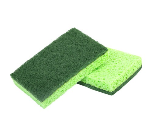 Губки для посуды 110х70х20 мм, ЦЕЛЛЮЛОЗНЫЕ + АБРАЗИВ, КОМПЛЕКТ 2 штуки, зеленые/зеленый абразив, LAIMA, 700258