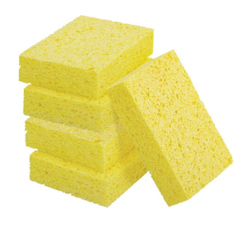 Губки для посуды 110х70х20 мм, ЦЕЛЛЮЛОЗНЫЕ, КОМПЛЕКТ 5 штук, желтые, LAIMA, 700259