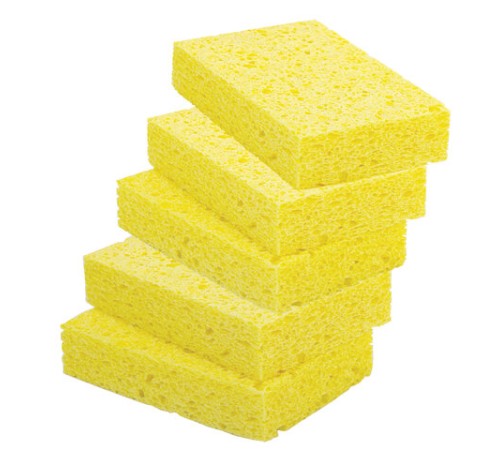 Губки для посуды 110х70х20 мм, ЦЕЛЛЮЛОЗНЫЕ, КОМПЛЕКТ 5 штук, желтые, LAIMA, 700259