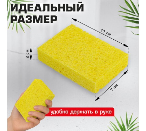 Губки для посуды 110х70х20 мм, ЦЕЛЛЮЛОЗНЫЕ, КОМПЛЕКТ 5 штук, желтые, LAIMA, 700259