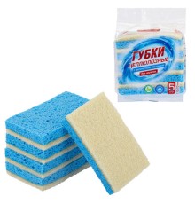 Губки для посуды 110х70х20 мм, ЦЕЛЛЮЛОЗНЫЕ + АБРАЗИВ, КОМПЛЕКТ 5 штук, синий/белый абразив, LAIMA, 700260