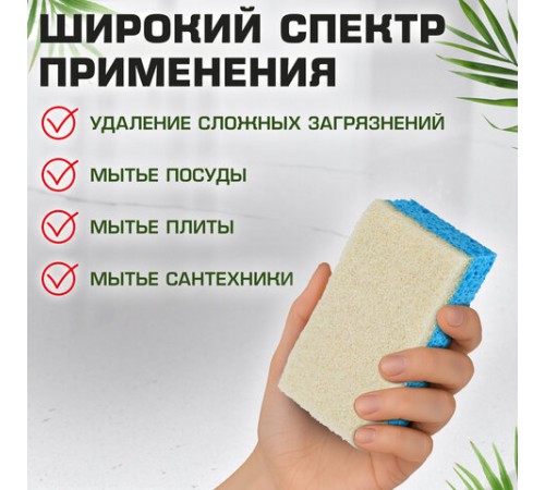 Губки для посуды 110х70х20 мм, ЦЕЛЛЮЛОЗНЫЕ + АБРАЗИВ, КОМПЛЕКТ 5 штук, синий/белый абразив, LAIMA, 700260