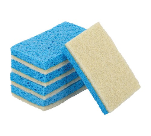 Губки для посуды 110х70х20 мм, ЦЕЛЛЮЛОЗНЫЕ + АБРАЗИВ, КОМПЛЕКТ 5 штук, синий/белый абразив, LAIMA, 700260