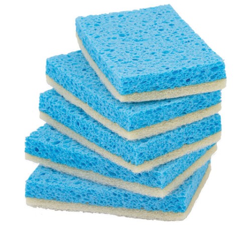 Губки для посуды 110х70х20 мм, ЦЕЛЛЮЛОЗНЫЕ + АБРАЗИВ, КОМПЛЕКТ 5 штук, синий/белый абразив, LAIMA, 700260