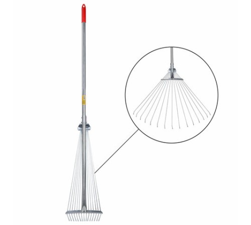 Грабли веерные проволочные раздвижные, 15 зубьев, ширина 15-58 см, черенок 115 см, ГРАНДМАСТЕР, 700348