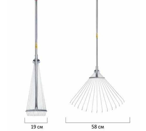 Грабли веерные проволочные раздвижные, 15 зубьев, ширина 15-58 см, черенок 115 см, ГРАНДМАСТЕР, 700348