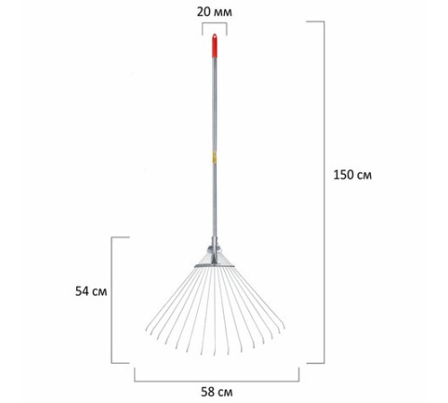 Грабли веерные проволочные раздвижные, 15 зубьев, ширина 15-58 см, черенок 115 см, ГРАНДМАСТЕР, 700348
