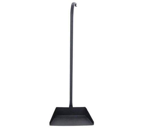 Совок для мусора 28х19см металл, ПРОЧНЫЙ высокая Г-образная ручка 75см, порошковый окрас, темно-серый, дом, офис, улица, ГРАНДМАСТЕР, 700351