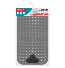 Коврик для ванны противоскользящий с теркой для ступней 70х40 см, серый, ПВХ, присоски, PRIMILA (ПРИМИЛА), 700374