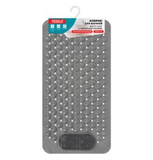 Коврик для ванны противоскользящий с теркой для ступней 68х36 см, серый, ПВХ, присоски, PRIMILA (ПРИМИЛА), 700389