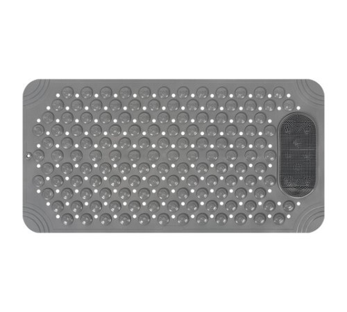 Коврик для ванны противоскользящий с теркой для ступней 68х36 см, серый, ПВХ, присоски, PRIMILA (ПРИМИЛА), 700389