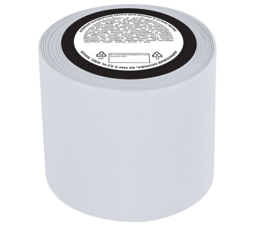 Клейкая лента бордюрная для ванны и кухни 60 мм х 3,2 м, белая, акриловая основа, WBZ (ВБЗ), 700429