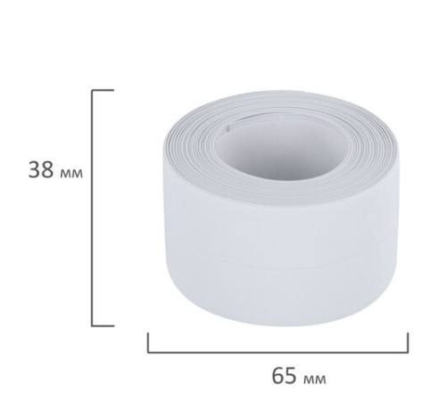 Клейкая лента бордюрная для ванны и кухни 38 мм х 3,2 м, белая, акриловая основа, WBZ (ВБЗ), 700430