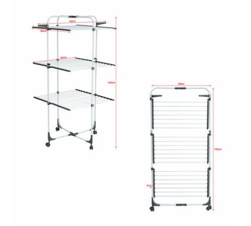 Сушилка напольная для белья раскладная, 3 уровня, 30 метров, на колесах, LAIMA HOME HIGH-RISE, 700472