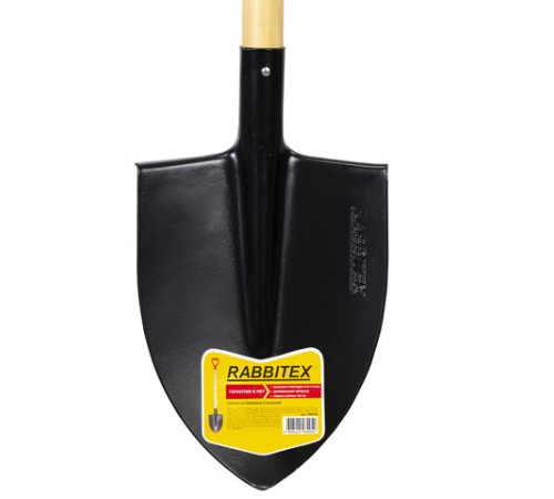 Лопата штыковая стальная 22х29 см, ОБЩАЯ ДЛИНА 115 см, деревянный черенок, V-ручка, RABBITEX (РАББИТЕКС) 