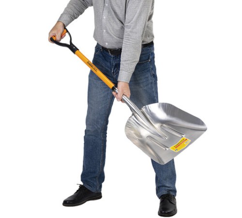 Лопата алюминиевая для снега 37х48 см, ОБЩАЯ ДЛИНА 120 см, черенок стекловолокно, V-ручка, RABBITEX (РАББИТЕКС) 