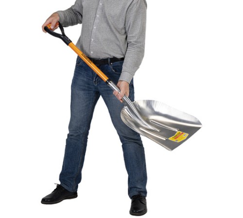 Лопата алюминиевая для снега 37х48 см, ОБЩАЯ ДЛИНА 120 см, черенок стекловолокно, V-ручка, RABBITEX (РАББИТЕКС) 