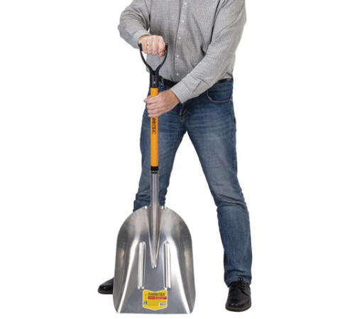 Лопата алюминиевая для снега 37х48 см, ОБЩАЯ ДЛИНА 120 см, черенок стекловолокно, V-ручка, RABBITEX (РАББИТЕКС) 