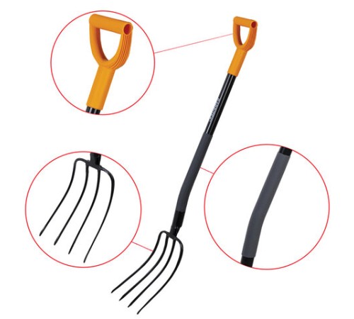 Вилы садовые стальные 22х30 см, ОБЩАЯ ДЛИНА 120 см, черенок сталь, V-ручка, RABBITEX (РАББИТЕКС) 