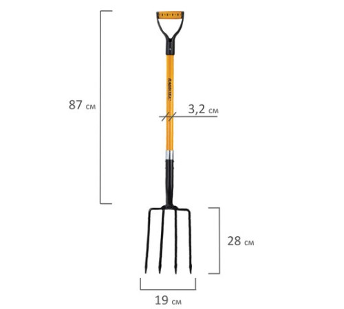 Вилы копальные стальные 19х28 см, ОБЩАЯ ДЛИНА 115 см, черенок стекловолокно, V-ручка, RABBITEX (РАББИТЕКС) 