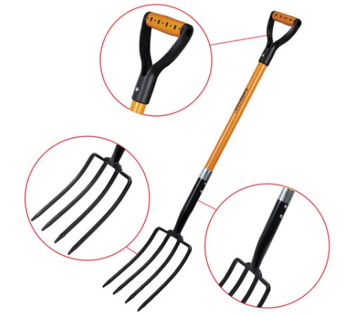 Вилы копальные стальные 19х28 см, ОБЩАЯ ДЛИНА 115 см, черенок стекловолокно, V-ручка, RABBITEX (РАББИТЕКС) 