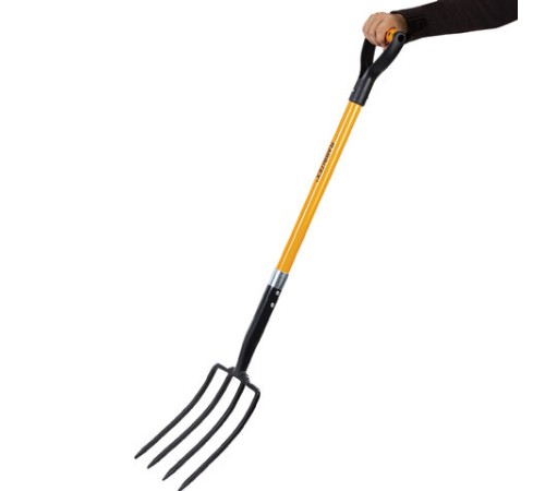 Вилы копальные стальные 19х28 см, ОБЩАЯ ДЛИНА 115 см, черенок стекловолокно, V-ручка, RABBITEX (РАББИТЕКС) 