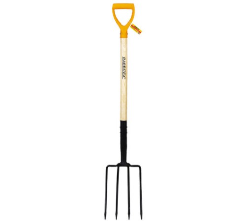 Вилы копальные стальные 19х28 см, ОБЩАЯ ДЛИНА 115 см, деревянный черенок, V-ручка, RABBITEX (РАББИТЕКС) 