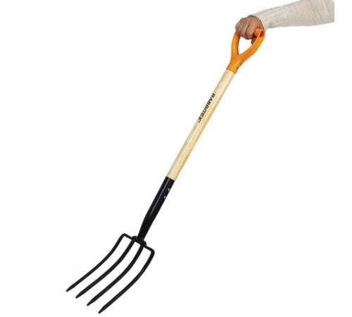 Вилы копальные стальные 19х28 см, ОБЩАЯ ДЛИНА 115 см, деревянный черенок, V-ручка, RABBITEX (РАББИТЕКС) 