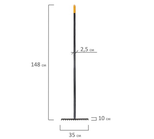 Грабли 14 зубьев цельнометаллические 35х10 см, ОБЩАЯ ДЛИНА 150 см, черенок сталь, RABBITEX (РАББИТЕКС) 