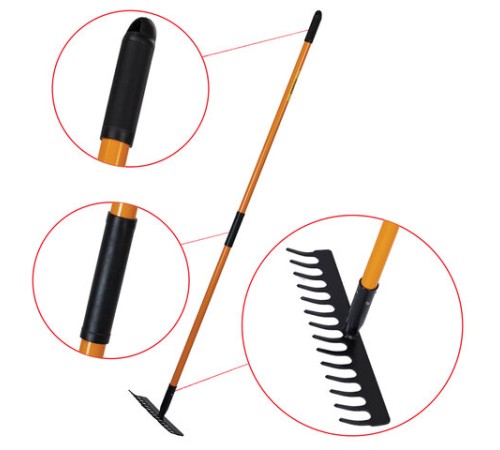 Грабли 14 зубьев стальные 35х10 см, ОБЩАЯ ДЛИНА 150 см, черенок стекловолокно, RABBITEX (РАББИТЕКС) 