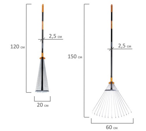 Грабли веерные 15 зубьев раздвижные, захват 20-60 см, ОБЩАЯ ДЛИНА 120-150 см, RABBITEX (РАББИТЕКС) 