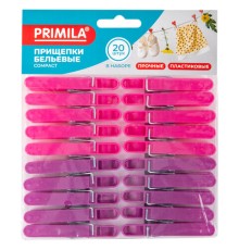 Прищепки бельевые 6,8 см, КОМПЛЕКТ 20 штук, пластик, ассорти, PRIMILA (ПРИМИЛА) COMPACT, 700520