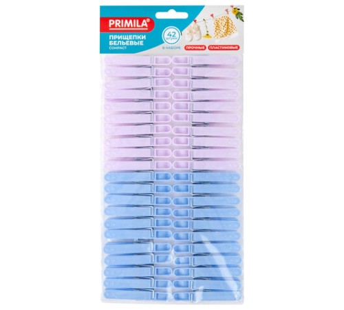 Прищепки бельевые 6,8 см, КОМПЛЕКТ 42 штуки, пластик, ассорти, PRIMILA (ПРИМИЛА) COMPACT, 700521