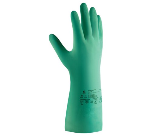 Перчатки нитриловые КЩС JETA SAFETY, хлопчатобумажное напыление, размер 10, XL (очень большой), зеленые, JN711, JN711-10-XL