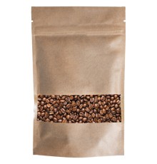 Пакеты дой-пак с замком ZIP LOCK, крафт с окном 50 мм, 120х200 + 40 мм, КОМПЛЕКТ 100 штук, 150 мкм, BRAUBERG, 700689