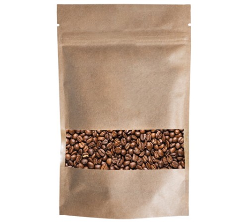 Пакеты дой-пак с замком ZIP LOCK, крафт с окном 50 мм, 120х200 + 40 мм, КОМПЛЕКТ 100 штук, 150 мкм, BRAUBERG, 700689