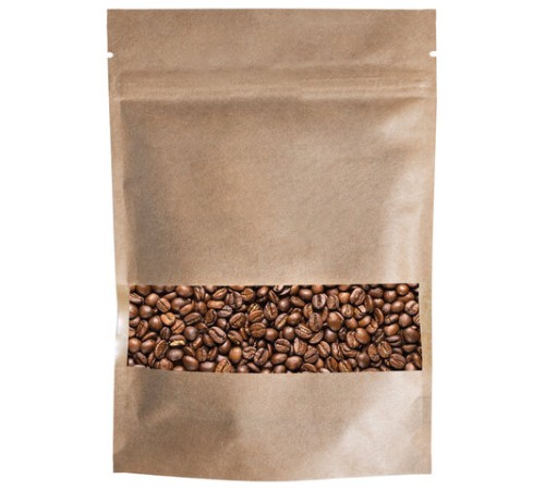 Пакеты дой-пак с замком ZIP LOCK, крафт с окном 50 мм, 140х200 + 40 мм, КОМПЛЕКТ 100 штук, 150 мкм, BRAUBERG, 700690