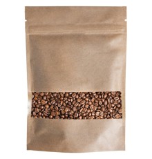 Пакеты дой-пак с замком ZIP LOCK, крафт с окном 60 мм, 180х260 + 40 мм, КОМПЛЕКТ 100 штук, 150 мкм, BRAUBERG, 700693