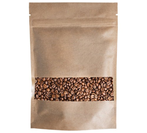 Пакеты дой-пак с замком ZIP LOCK, крафт с окном 60 мм, 180х260 + 40 мм, КОМПЛЕКТ 100 штук, 150 мкм, BRAUBERG, 700693