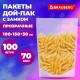 Пакеты дой-пак с замком ZIP LOCK, прозрачные, 100х150 + 30 мм, КОМПЛЕКТ 100 штук, 70 мкм, BRAUBERG, 700695