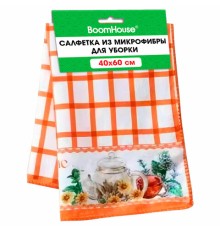 Салфетка из МИКРОФИБРЫ универсальная, 40х60 см, оранжевая клетка, орнамент, 240 г/м2, BOOMHOUSE (БУМХАУС), 700877
