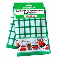 Салфетка из МИКРОФИБРЫ универсальная, 40х60 см, зеленая клетка, орнамент, 240 г/м2, BOOMHOUSE (БУМХАУС), 700878