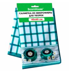 Салфетка из МИКРОФИБРЫ универсальная, 40х60 см, бирюзовая клетка, орнамент, 240 г/м2, BOOMHOUSE (БУМХАУС), 700879